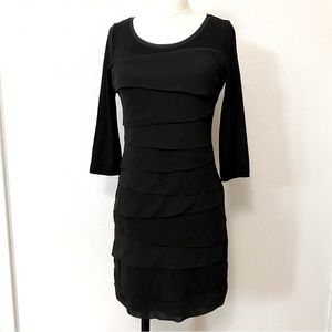 White House Black Market Tiered Black Stretch Cocktail Dress Size X Small
